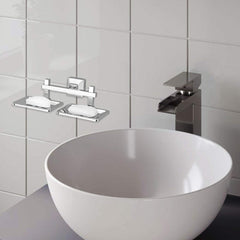 Plantex Stainless Steel 304 Grade Squaro Soap Holder for Bathroom/Double Soap Dish(Chrome) - Pack of 3