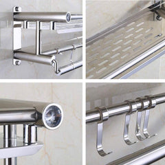 Plantex Stainless Steel Multipurpose 2-Tier Bathroom Shelf with Towel Rod/Storage Rack/Towel Rod/Bathroom Accessories (Chrome)