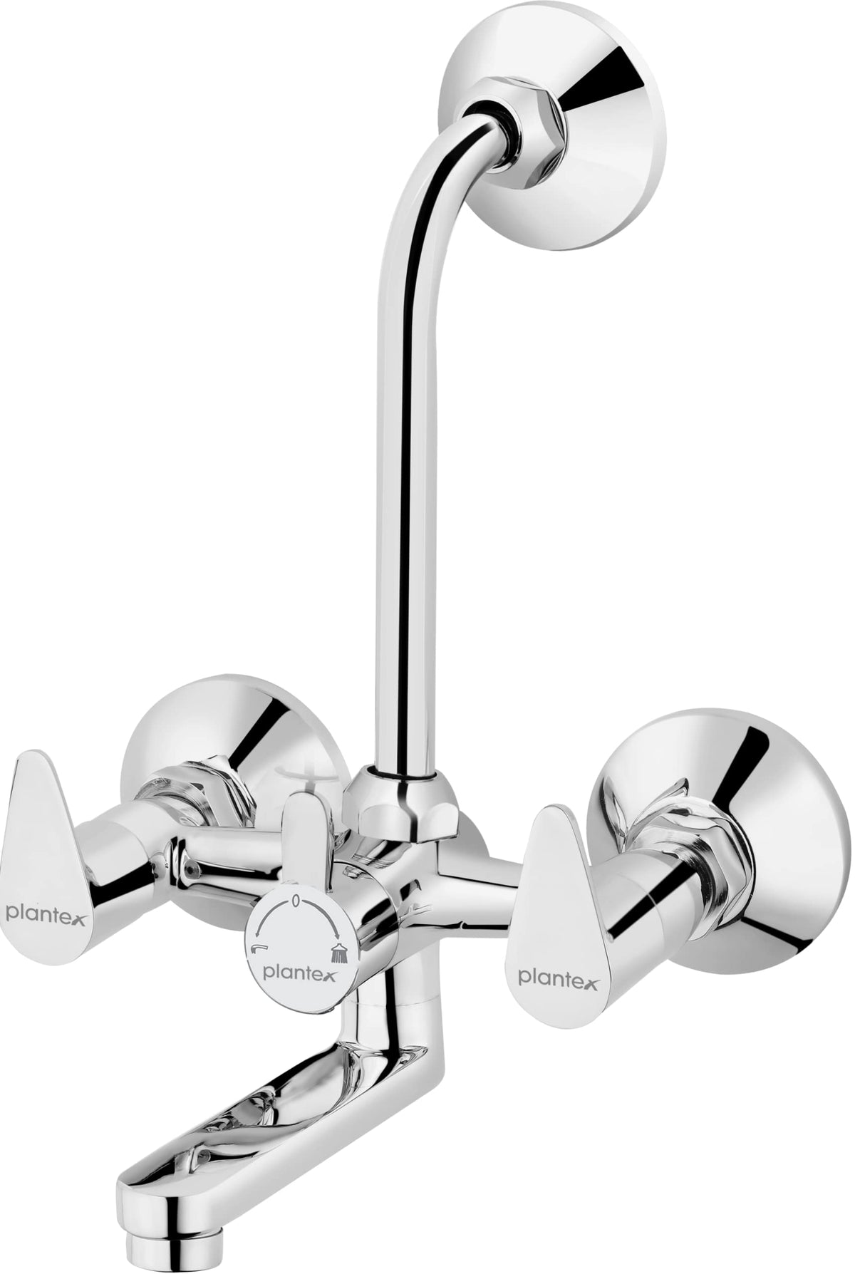 Plantex Pure Brass PAC-1818 2-in-1 Wall Mixer with Telephonic Bend for Arrangement of Overhead Shower/Wall Mixer for Bathroom with Brass Wall Flange & Teflon Tape - Wall Mount (Mirror-Chrome Finish)