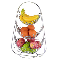 Primax Stainless Steel Triple Step Swing Fruit & Vegetable Basket for Kitchen/Fruit Basket for Dining Table/Fruit & Vegetable Storage Basket (Silver)