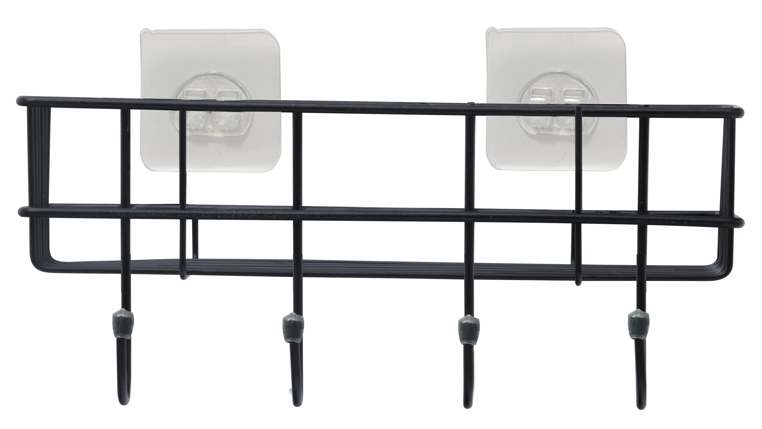 Plantex GI Steel Self-Adhesive Multipurpose Bathroom Shelf with Hooks/Towel Holder/Rack/Bathroom Accessories - Wall Mount (Black,Powder Coated)
