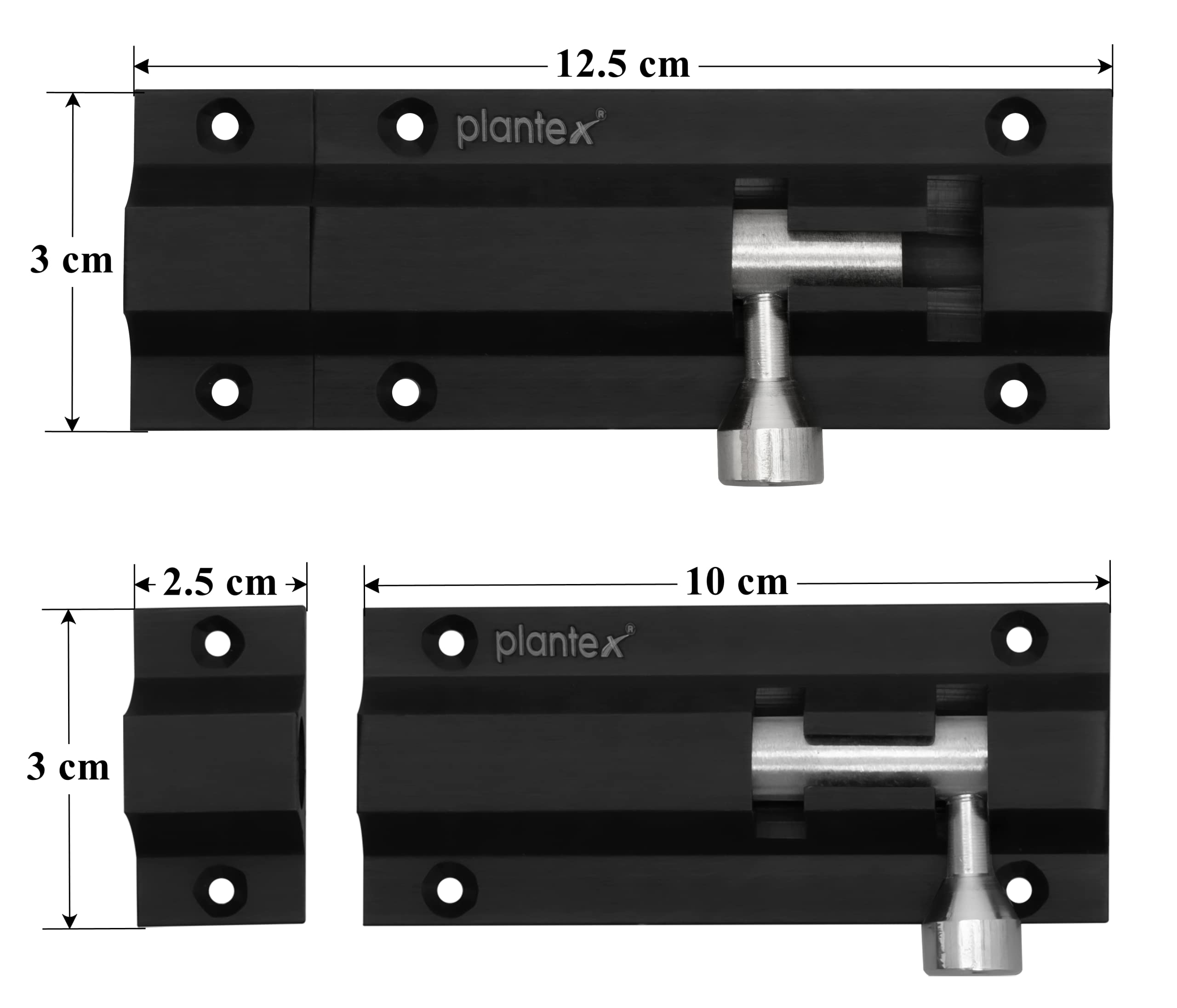 Plantex Heavy Duty 4-inch Joint-Less Tower Bolt for Wooden and PVC Doors for Home Main Door/Bathroom/Windows/Wardrobe - Pack of 6 (704, Black)