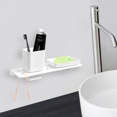 Plantex 5mm Acrylic and ABS Plastic 2in1 Soap Dish/Holder/Stands with Tumbler Holder/Tooth Brush Holder/Bathroom Accessories - Wall Mount (White)