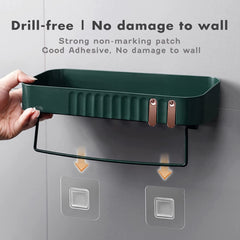 Primax Bathroom Accessories-Bathroom Shelf/Multipurpose Self-Adhesive Wall-Mount Shelf with Towel Hanger/Bathroom Organizer - Green (Pack of 2)