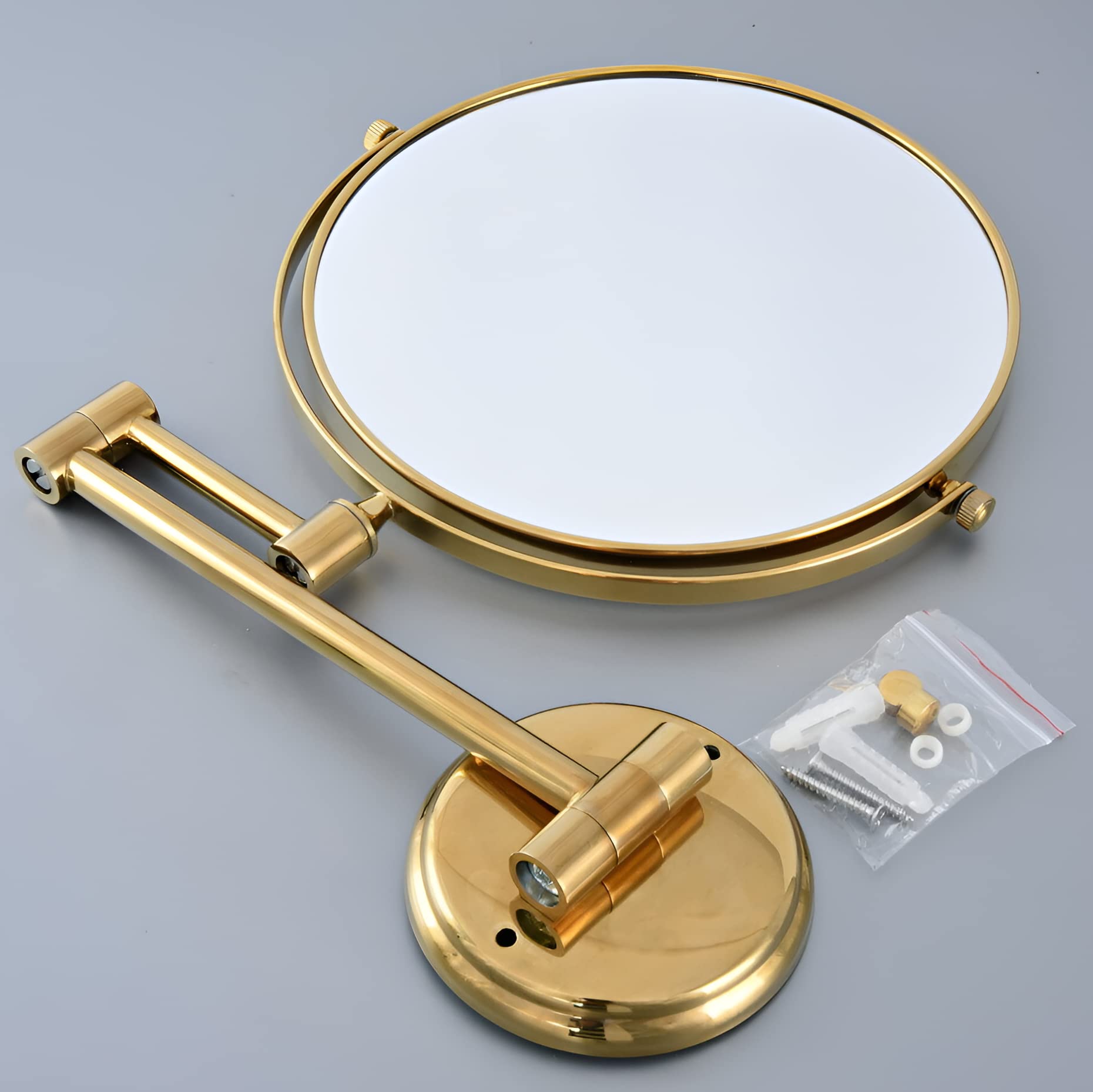 Plantex Brass and 304 Grade Stainless Steel Body Two-Sided 360° Swivel Mirror/Makeup Mirror/Vanity Mirror Wall Mounted with 10X Magnification,Golden Finish (8 inches-10x)