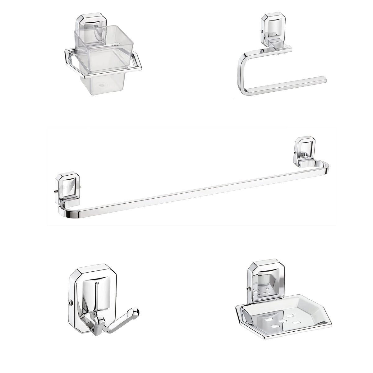 Plantex Stainless Steel 304 Grade Bathroom Accessories Set/Bathroom Hanger for Towel/Towel Bar/Napkin Ring/Tumbler Holder/Soap Dish/Robe Hook (Cute - Pack of 5)
