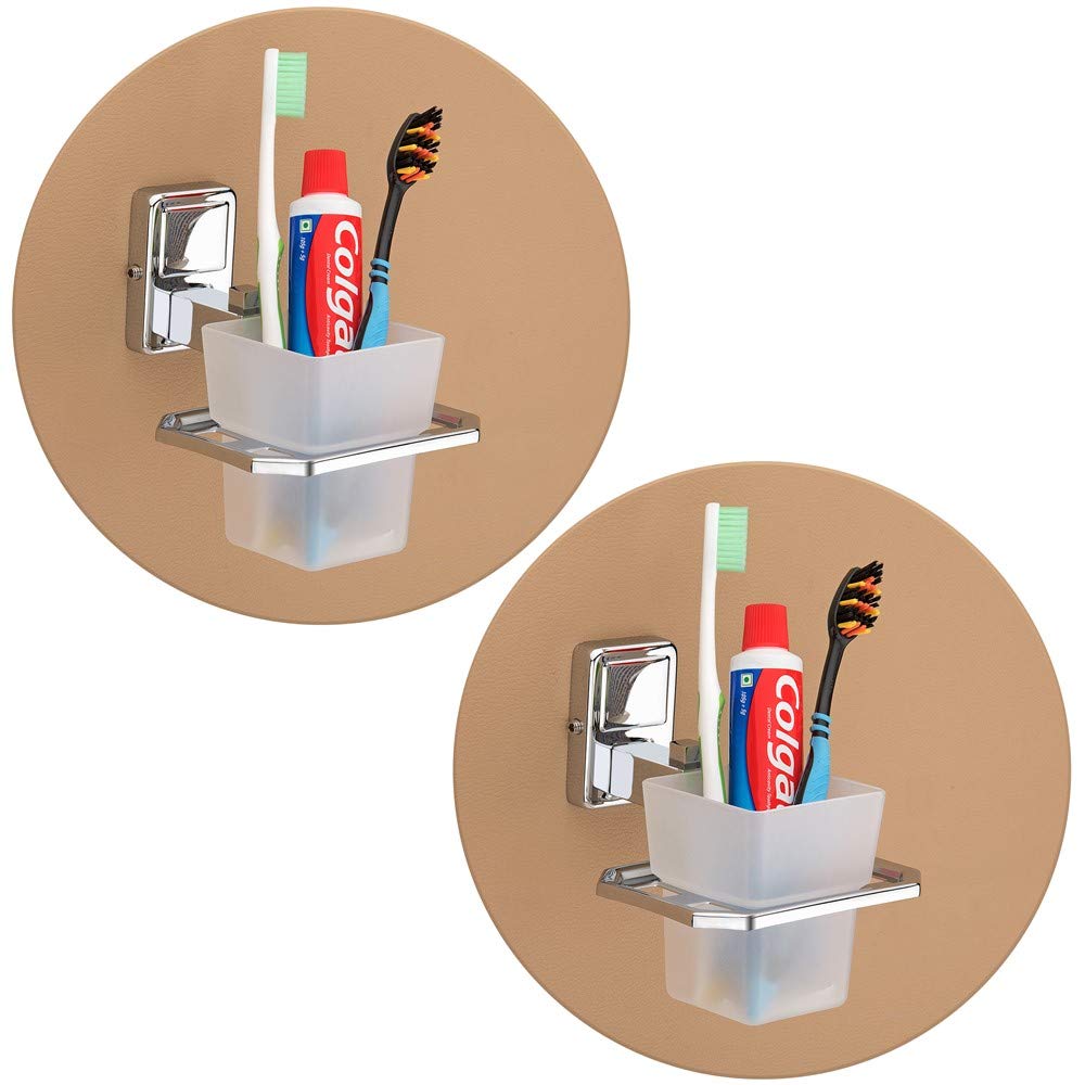 Plantex Stainless Steel 304 Grade Darcy Tooth Brush Holder/Tumbler Holder/Bathroom Accessories(Chrome) - Pack of 2