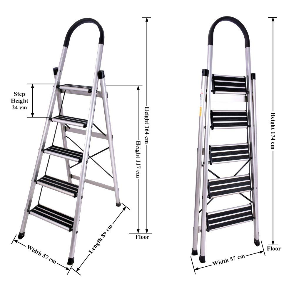 Plantex Ladder for Home-Foldable Aluminium 5 Step Ladder-Wide Anti Skid Steps (Anodize Coated-Gold)