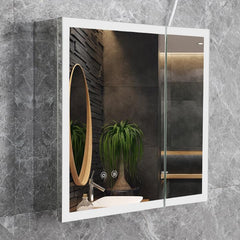 Plantex LED Mirror Cabinet for Bathroom with Defogger/Double Door Cabinet/Bathroom Organizer/Shelf - 19x19 Inches