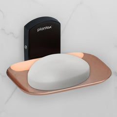 Plantex 304 Grade Stainless Steel Single Soap Dish/Soap Case/Soap Stand/Bathroom Accessories - Pack of 1 (Parv-Rose Gold & Black)