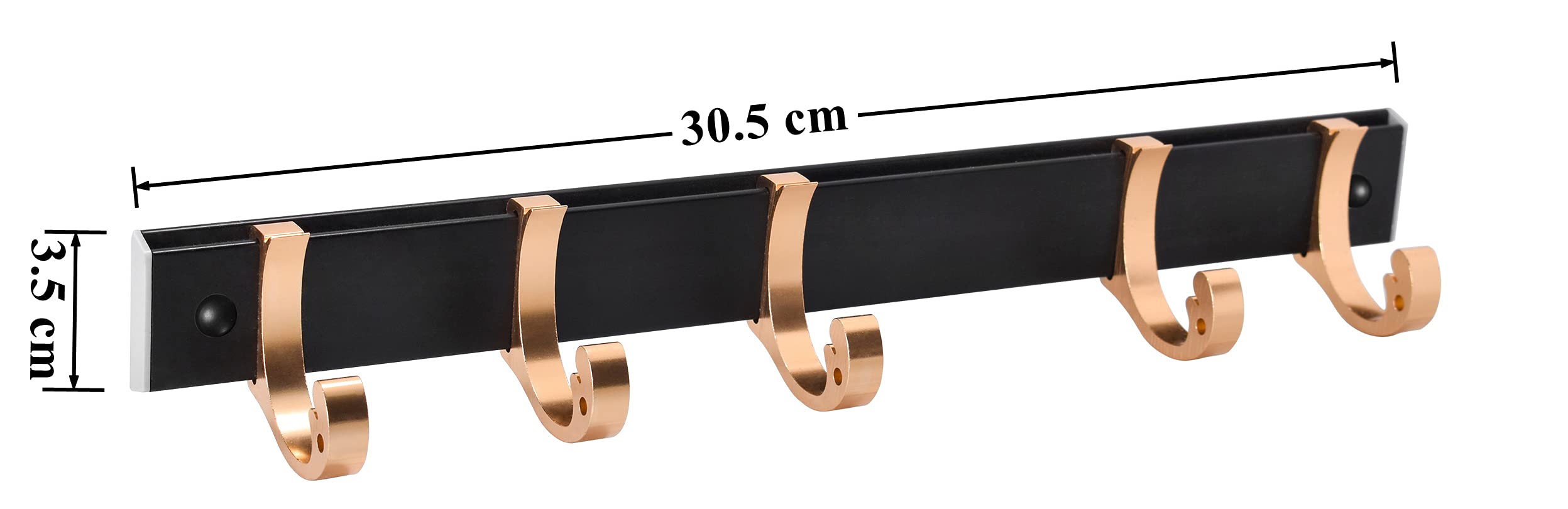 Plantex Aluminium Hook Rail with Movable Hooks for Walls of Kitchen/Bathroom – Hook Rail Bar for Clothes/Towel/Keys (5 Hooks) - Black & Gold