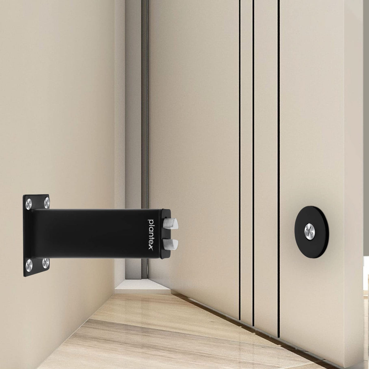 Plantex Stainless Steel Wall-Mounted Magnetic Door Stopper/Door Magnets to Hold Door/Door Catcher for Wooden Door - Pack of 1 (Matt Black)