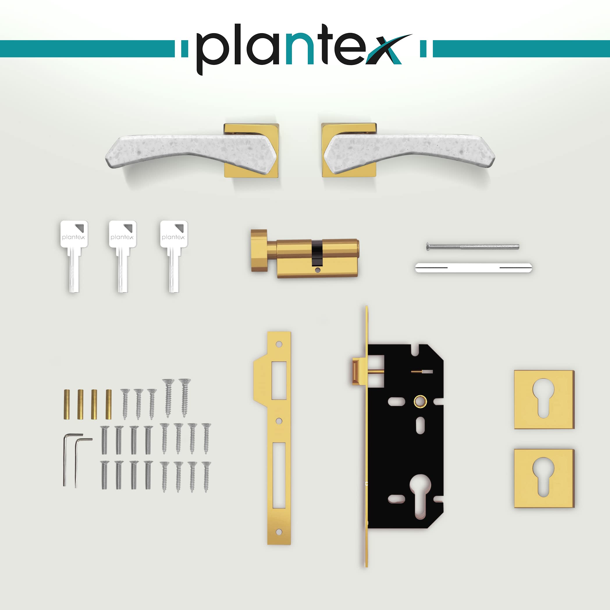Plantex Heavy Duty Door Lock - Main Door Lock Set with 3 Keys/Mortise Door Lock for Home/Office/Hotel (594 - Gold and White)