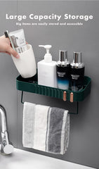 Primax Bathroom Accessories-Bathroom Shelf/Multipurpose Self-Adhesive Wall-Mount Shelf with Towel Hanger/Bathroom Organizer - White (Pack of 4)