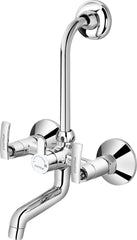 Plantex Pure Brass COL-1018, Telephonic Wall Mixer with Bend for Arrangement of Overhead Shower/2-In-1 Wall Mixer for Bathroom with Brass Wall Flange & Teflon Tape- Wall Mount (Mirror-Chrome Finish)