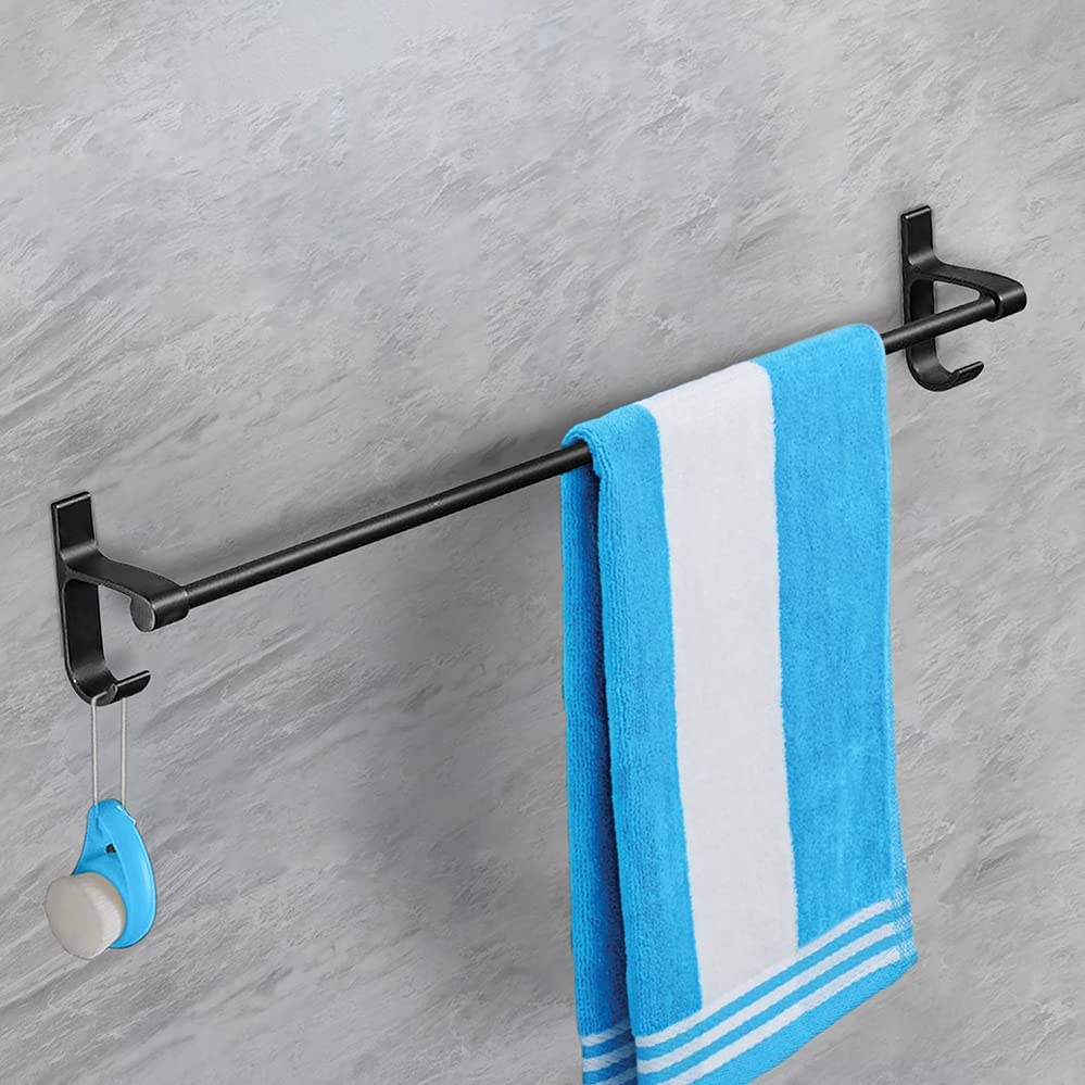 Plantex Aluminum Towel Holder/Hanger/Rod/Stand with Side Hooks for Bathroom & Kitchen Bathroom/Kitchen Accessories (24 Inch-Black)