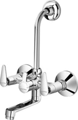 Plantex Pure Brass LEA-718 Wall Mixer 2-in-1 with Telephonic Bend for Arrangement of Overhead Shower with Teflon Tape & Brass Wall Flange - Wall Mount (Mirror-Chrome Finish)