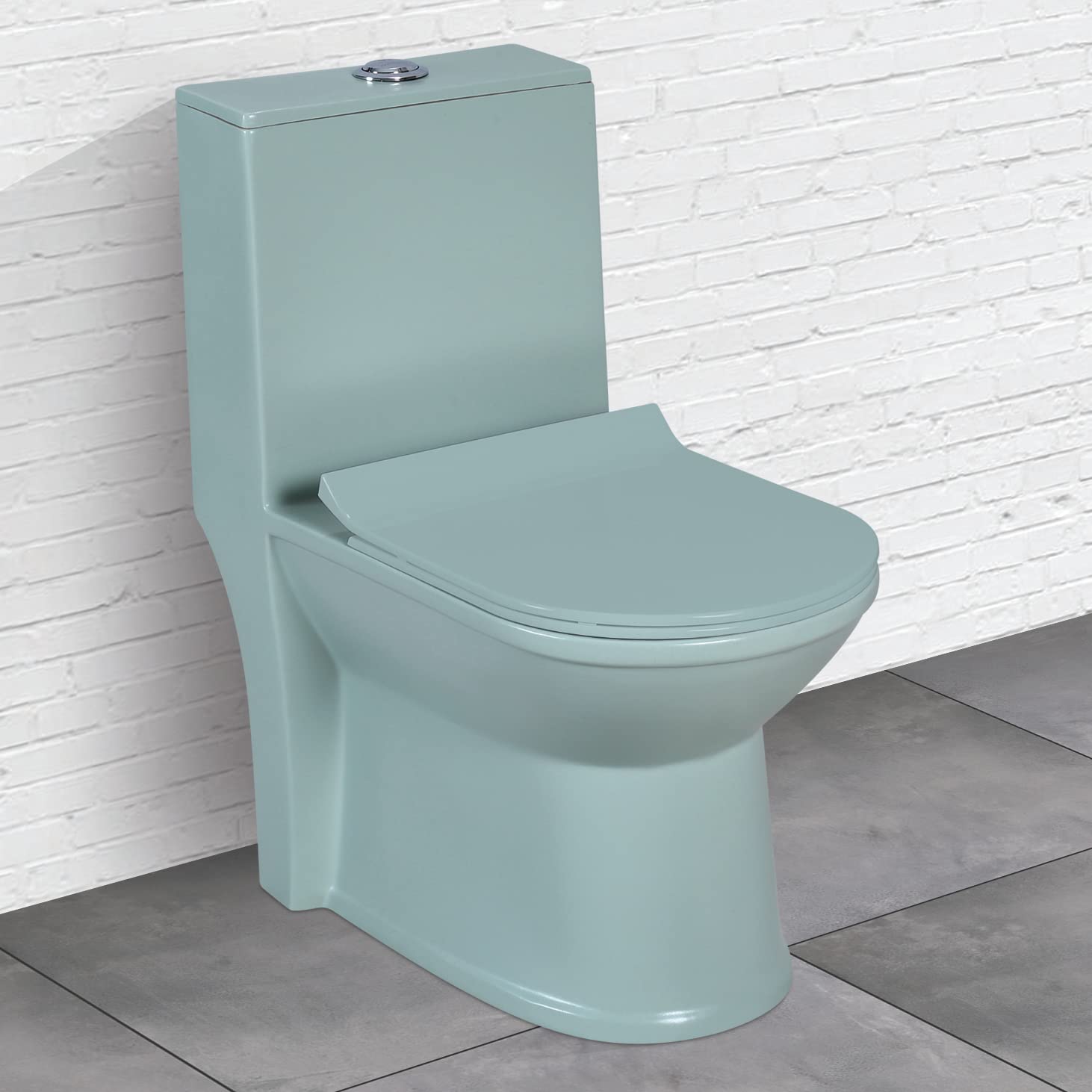 Plantex Platinium Ceramic Rimless One Piece Western Toilet/Water Closet/Commode With Soft Close Toilet Seat - S Trap Outlet (APS-745, Olive)