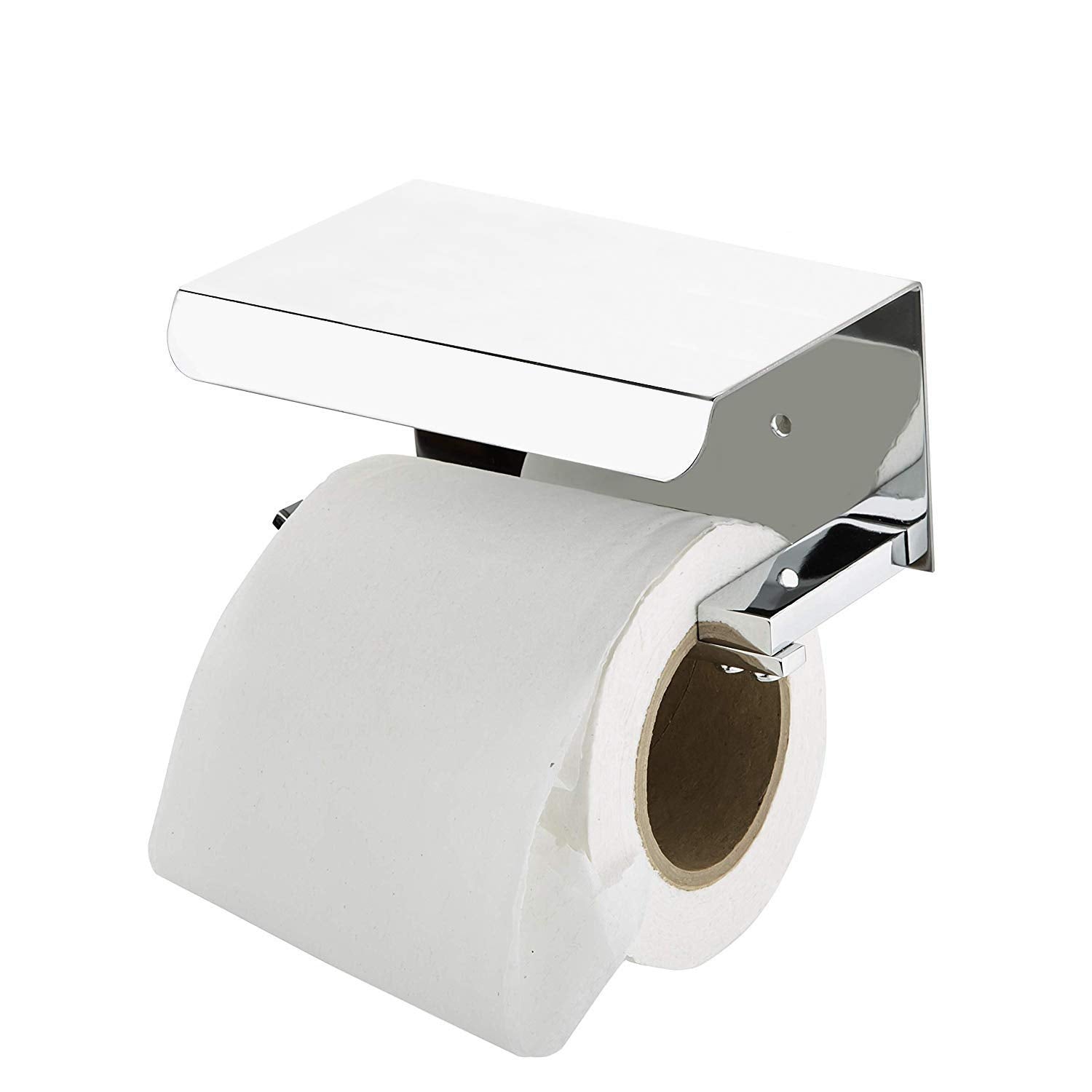 Plantex Platinum Stainless Steel 304 Grade Toilet Paper Holder with Mobile Phone Stand - Bathroom Accessories (Chrome Finish)