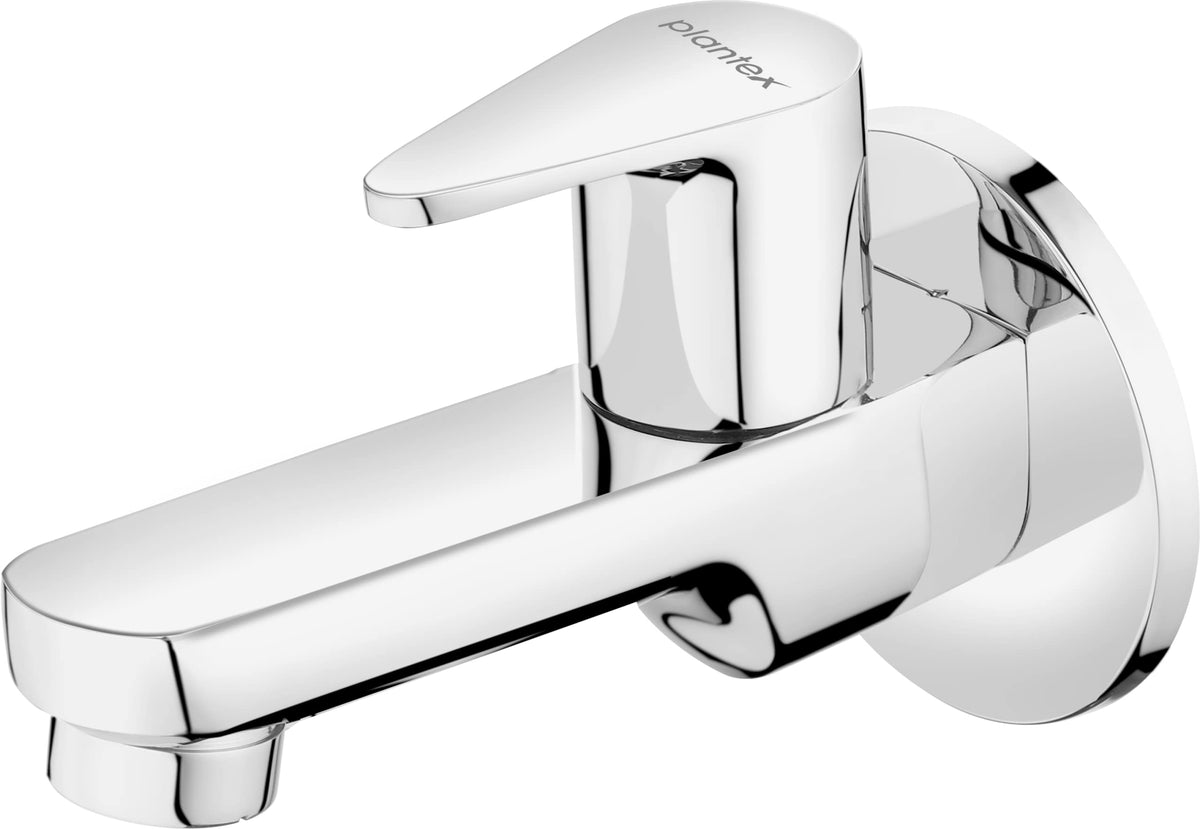 Plantex Pure Brass PAC-1802 Single Lever Bib Cock (Long Body) for Bathroom & Kitchen Sink Tap/Basin Faucet Tap with Brass Wall Flange & Teflon Tape. (Mirror-Chrome Finish)