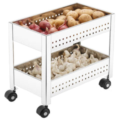 Plantex Stainless Steel 2-Tier Vegetable Basket for Kitchen/Onion Garlic Stand/Vegetable Storage Trolley Stand (Silver)