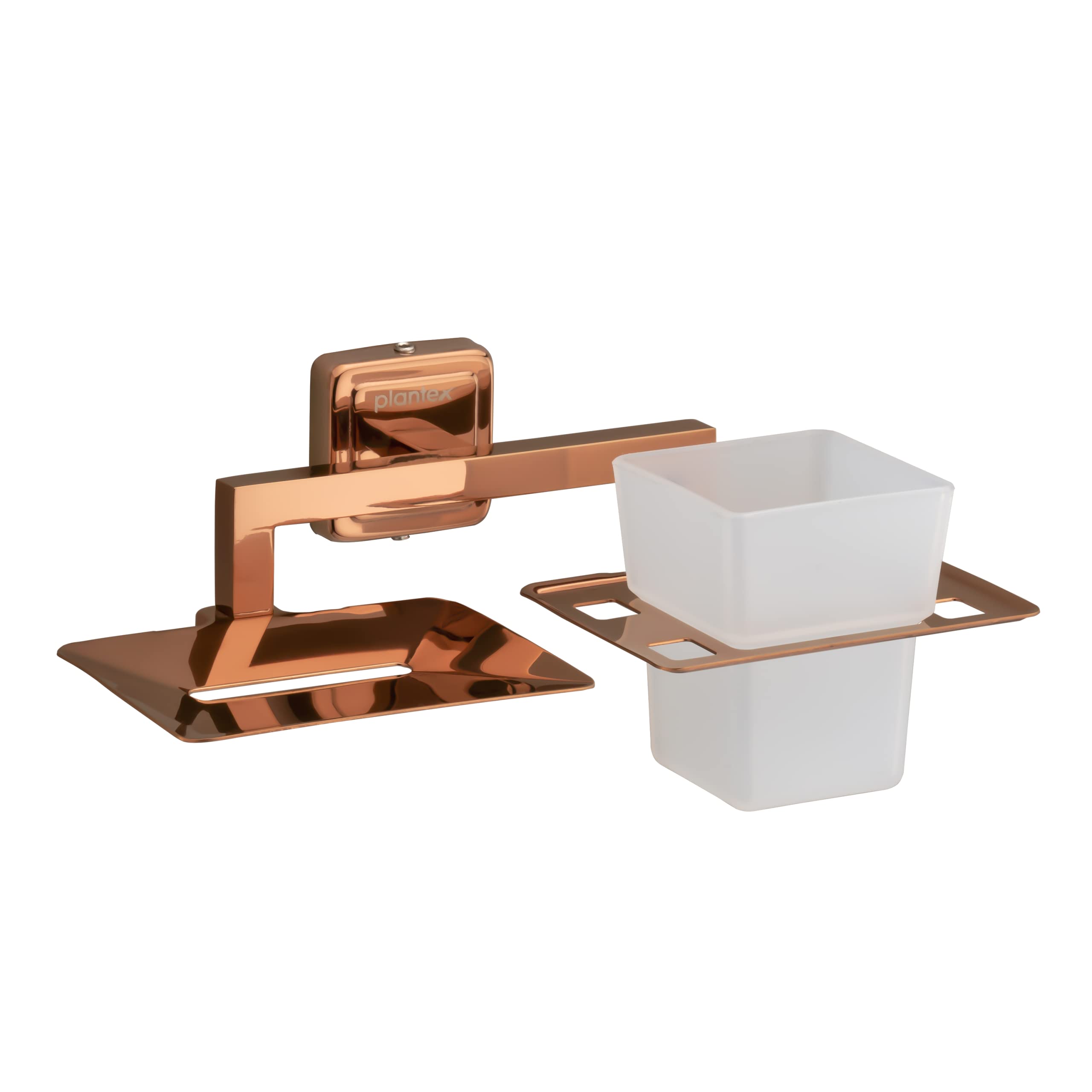 Plantex Stainless Steel 304 Grade Decan 2in1 Soap Dish with Tumbler Holder/Soap Stand/Tooth Brush Holder/Bathroom Accessories Pack of 1 (650 - PVD Rose Gold)