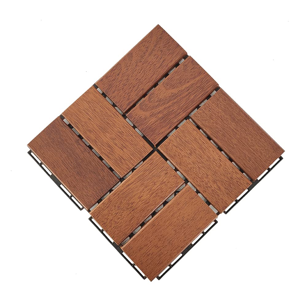 Plantex Tiles for Floor-Interlocking Wooden Tiles/Garden Tile/Quick Flooring Solution for Indoor/Outdoor Deck Tile-Pack of 12 (Merbau Wood,APS-1227)