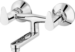 Plantex Pure Brass PAC-1816 Wall Mixer with Double Handle Basin/Sink Water Tap for Bathroom with Brass Wall Flange & Teflon Tape- Wall Mount (Mirror-Chrome Finish)