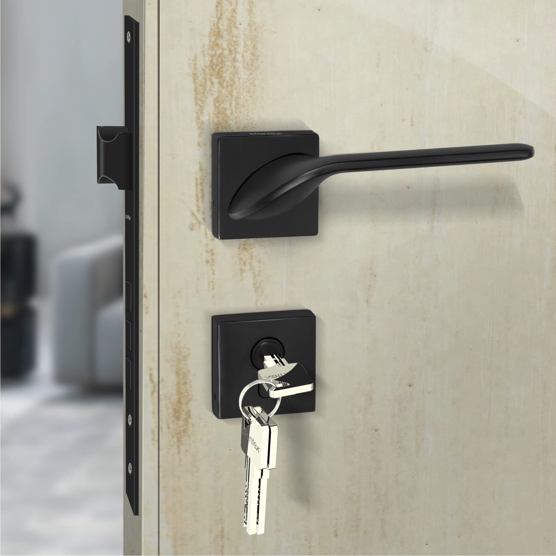 Plantex Heavy Duty Door Lock-Main Door Lock Set with 3 Keys/Mortise Door Lock for Home/Office/Hotel – (7058 – Black)