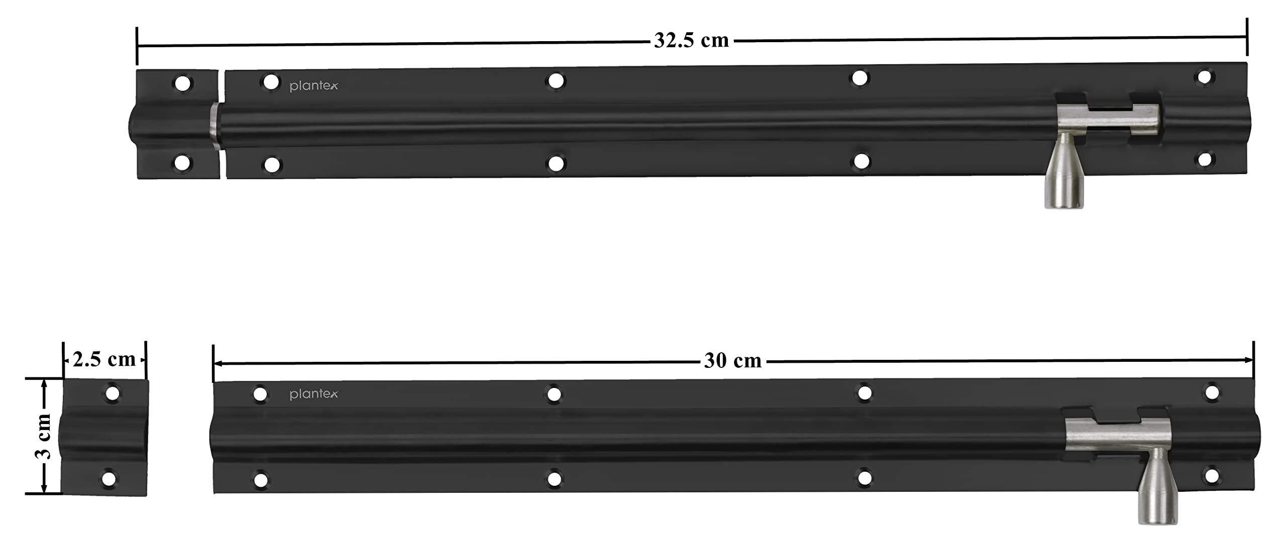 Plantex Joint-Less Tower Bolt for Door - 12-inches Long Latch - Pack of 6 (Black)