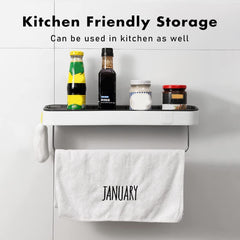 Primax Bathroom Accessories-Bathroom Shelf/Self-Adhesive Wall-Mount Shelf with Towel Hanger/Bathroom Organizer - (Pack of 1)