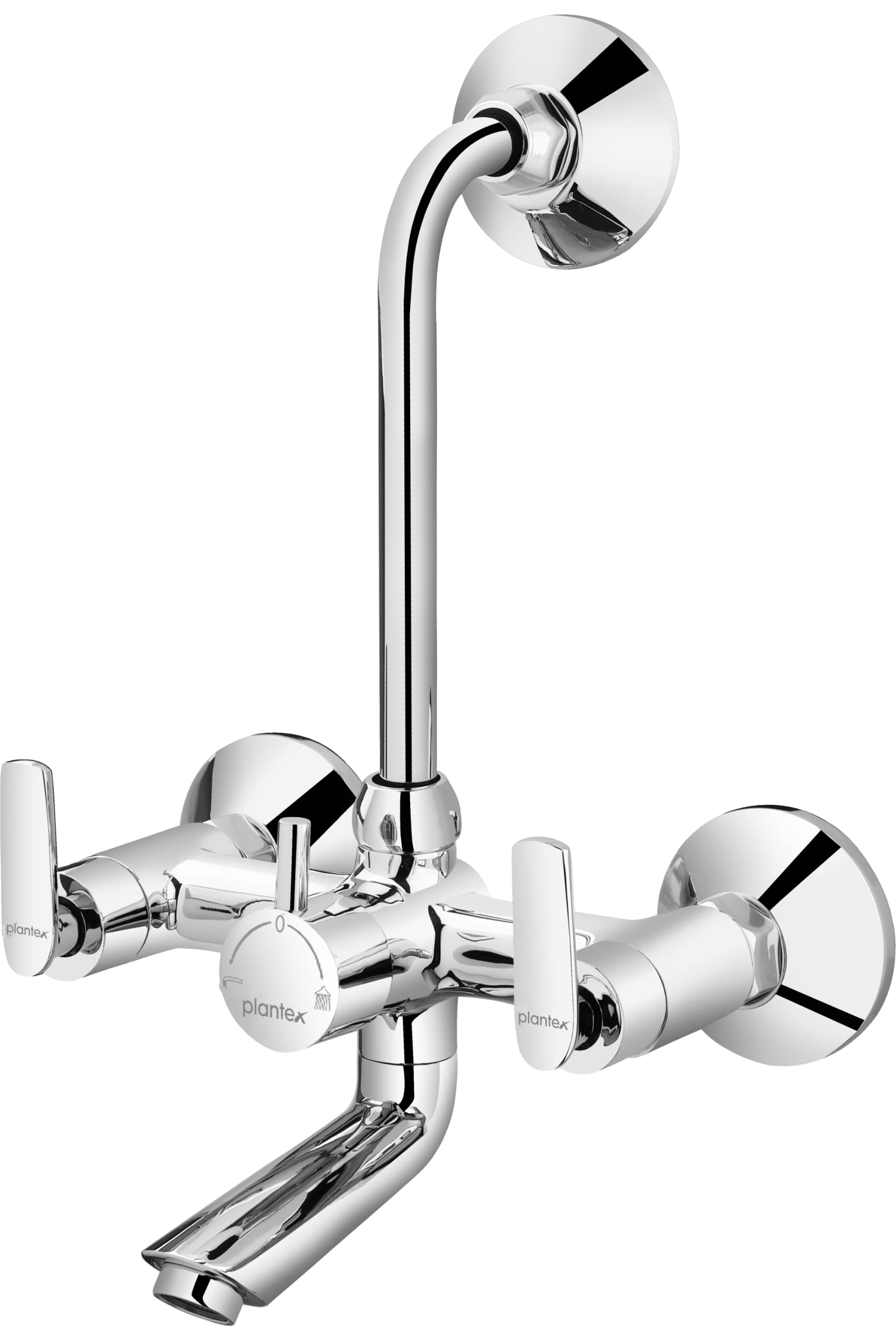 Plantex BAL-518 Pure Brass 2-in-1 Wall Mixer with Telephonic Bend for Arrangement of Overhead Shower/Wall Mixer for Bathroom with Brass Wall Flange & Teflon Tape - Wall Mount (Mirror-Chrome Finish)