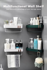 Primax Bathroom Accessories-Bathroom Corner/Shelf/Self-Adhesive Wall-Mount Shelf with Towel Hanger/Bathroom Organizer - Green (Pack of 2)