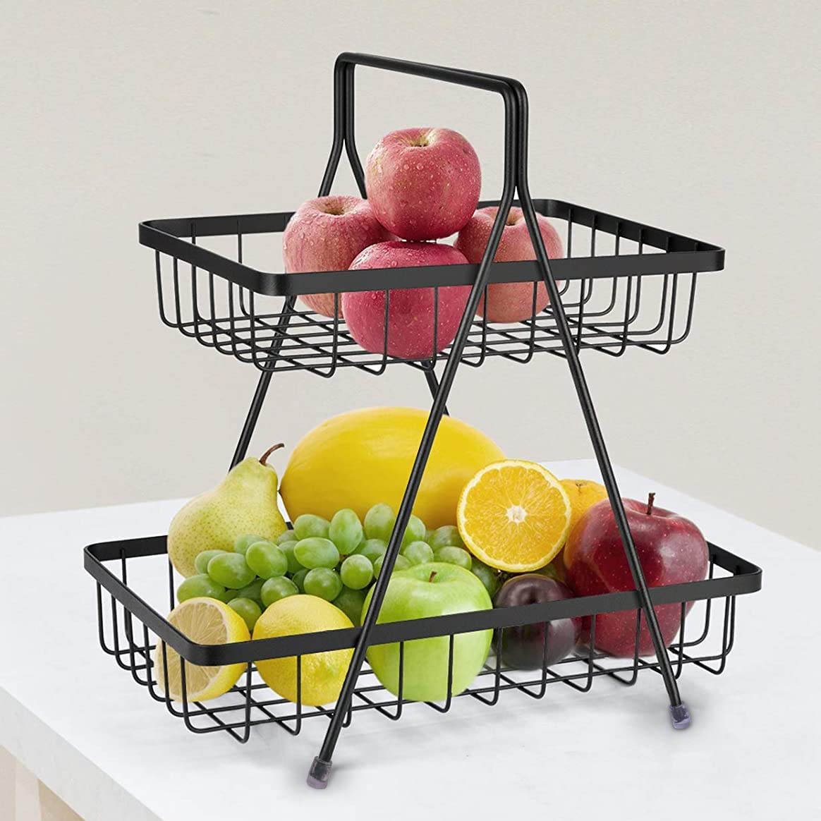 Plantex High Grade Steel 2-Tier Fruit & Vegetable Basket for Dining Table/Kitchen (Black)