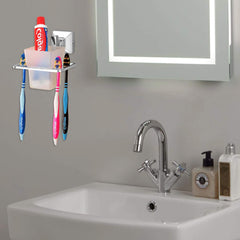 Plantex Stainless Steel 304 Grade Squaro Tooth Brush Holder/Tumbler Holder/Bathroom Accessories(Chrome) - Pack of 3