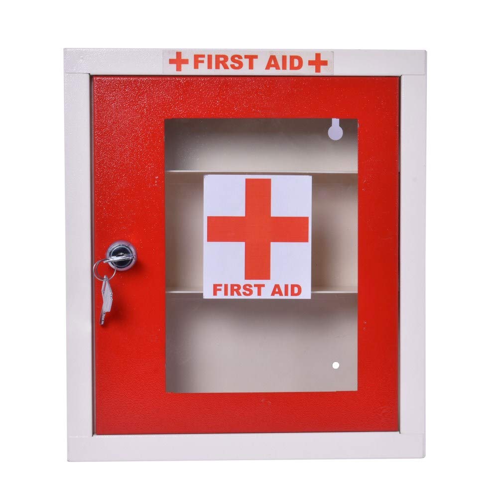 Plantex Emergency First Aid Kit Box/Emergency Medical Box/First Aid Box/Wall Mount/Multi Compartment (32.5 x 28.5 x 8 cm, Red & Ivory)