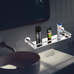 Plantex Heavy Duty Stainless Steel Nickel, Chrome Finish Bathroom Kitchen Wall Rack Storage Shelf Accessories (Silver, 16x5 Inches)