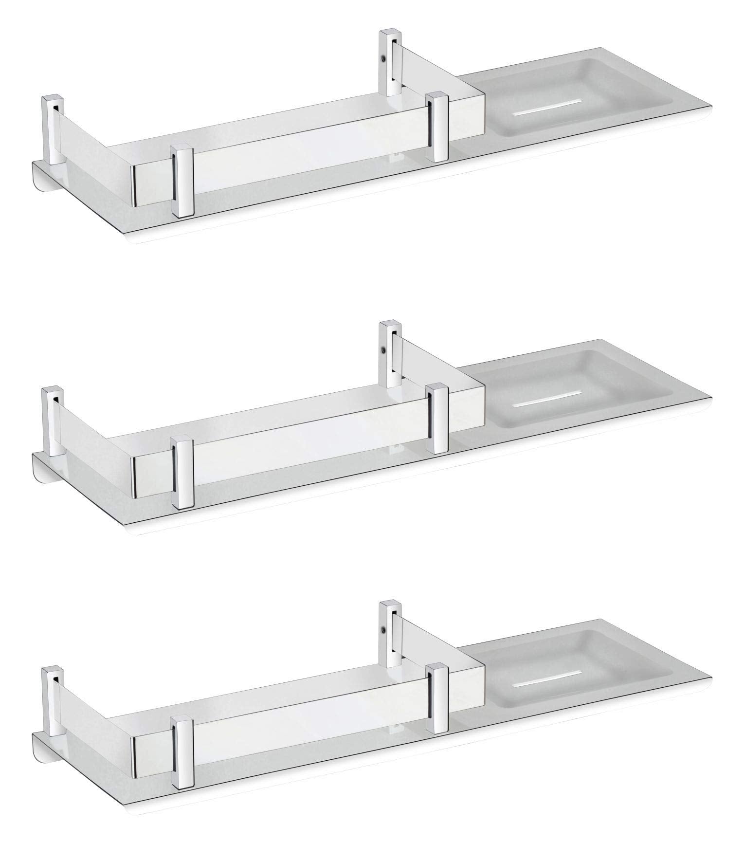 Plantex Stainless Steel 2in1 Multipurpose Bathroom Rack/Shelf with soap Dish/Holder - Multipurpose - Bathroom Accessories (15x5 Inches) – Pack of 3