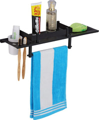 Plantex Stainless Steel 4in1 Multipurpose Bathroom Shelf/Rack/Towel Hanger/Tumbler Holder/Soap Dish/Holder/Stand-Bathroom Accessories (18 X 5 Inches-Matt Black)