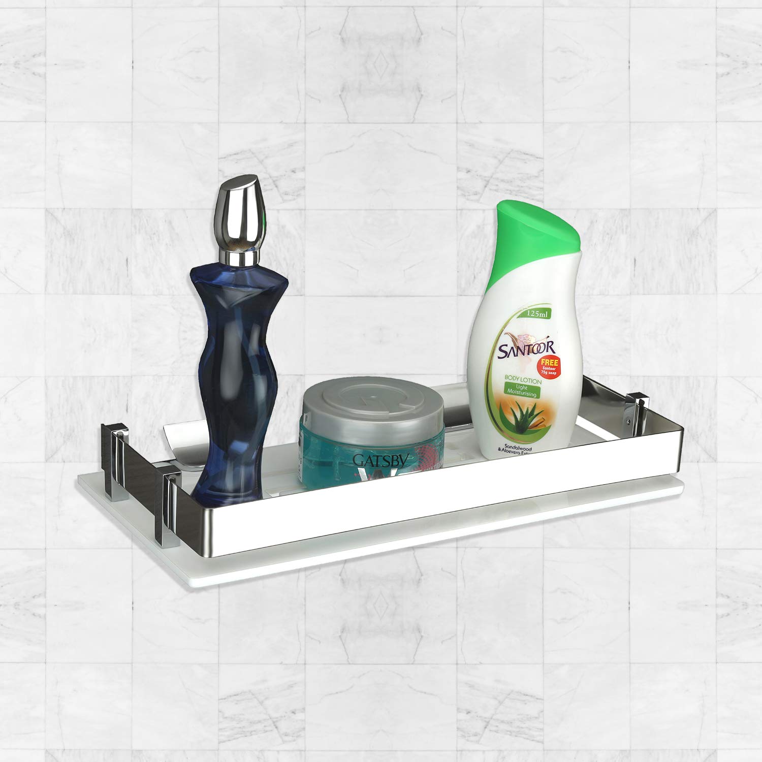 Plantex Acrylic Multipurpose Bathroom Shelf/Rack/Decorative Wall Shelf/Bathroom Accessories (Silver, White, 15 x 6 in)