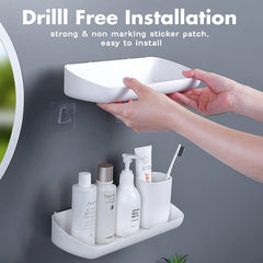 Primax Bathroom Accessories-Bathroom Shelf/Self-Adhesive Wall-Mount Shelf/Bathroom Organizer - White (Pack of 2)