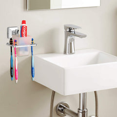 Plantex Stainless Steel 304 Grade Squaro Tooth Brush Holder/Tumbler Holder/Bathroom Accessories(Chrome) - Pack of 3