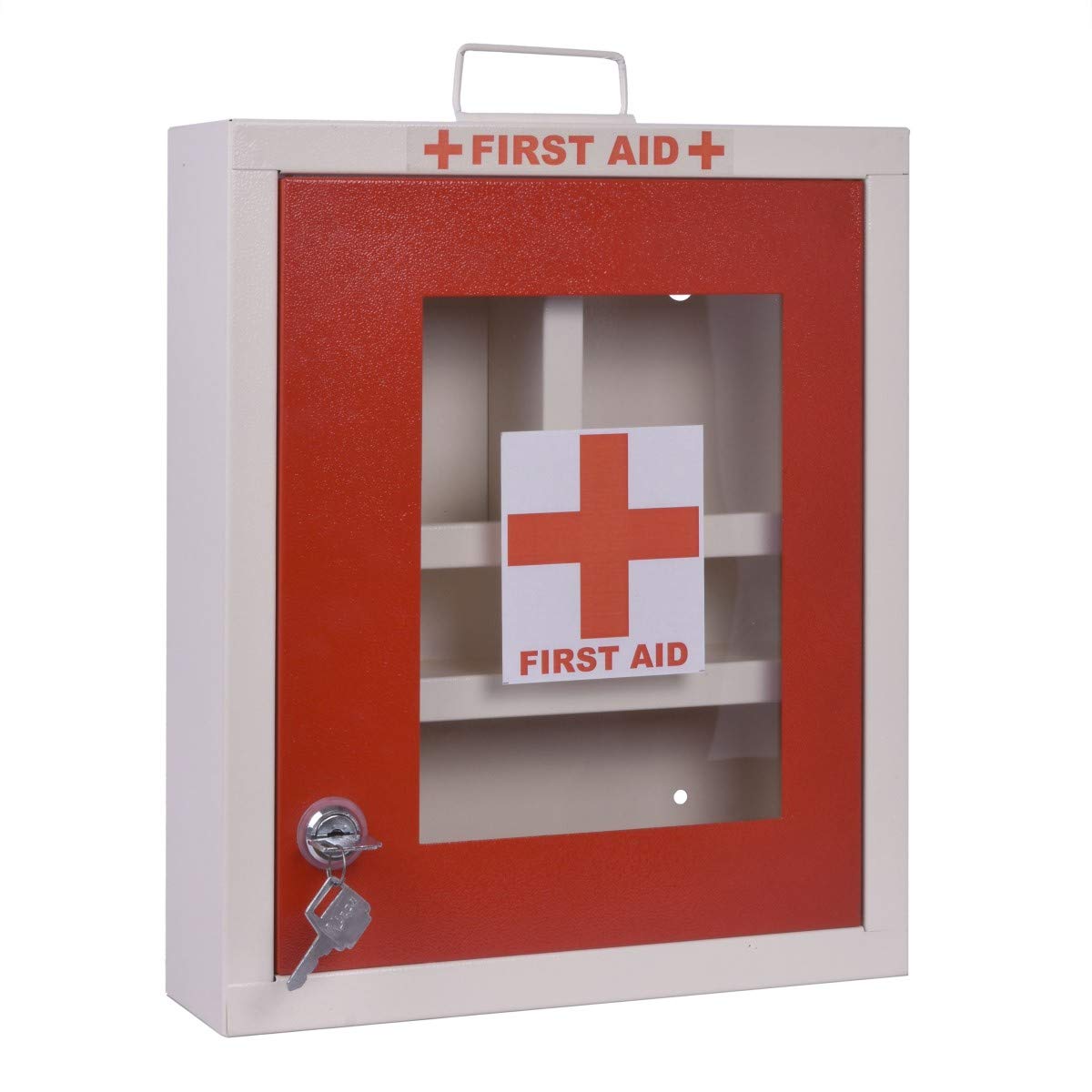 Plantex Metal Rectangular Emergency First Aid Kit Box for Home - School - Office/Wall Mountable, Multi Compartment (290 x 90 x 340 mm , Red & Grey ).