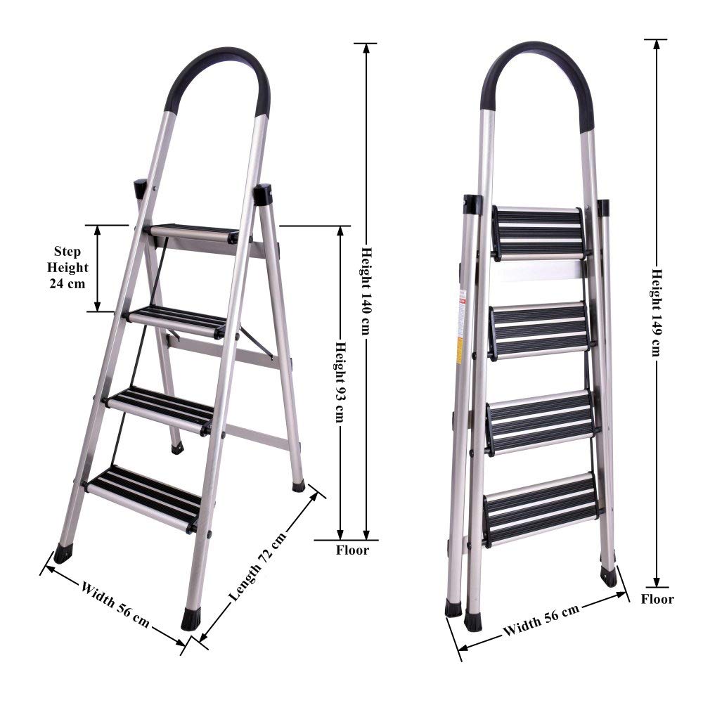 Plantex Ladder for Home-Foldable Aluminium 4 Step Ladder-Wide Anti Skid Steps (Anodize Coated-Gold)