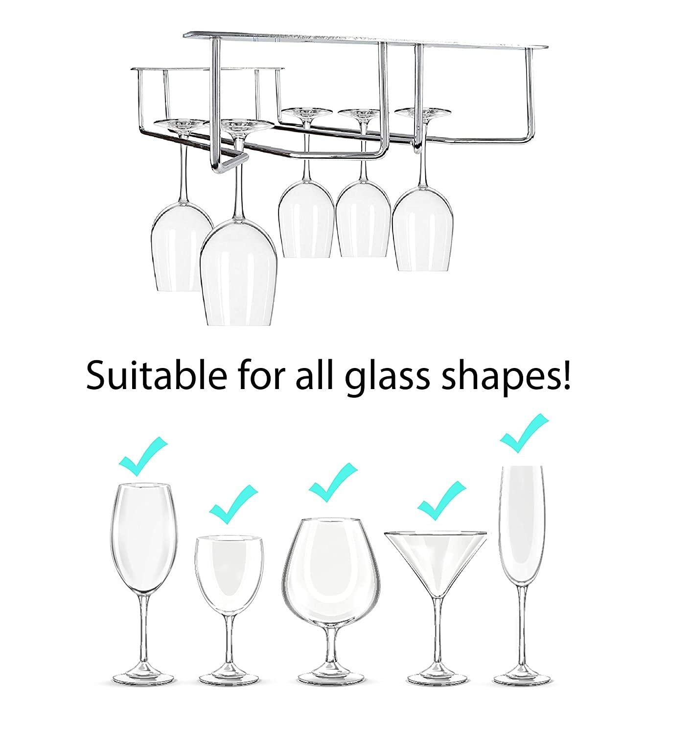 Plantex (16 x 9 Inches) Wine Glass Rack/Holder Upside Down Glass Hanging Organizer for Pubs/Kitchen/Bars (Double Line), Stainless Steel