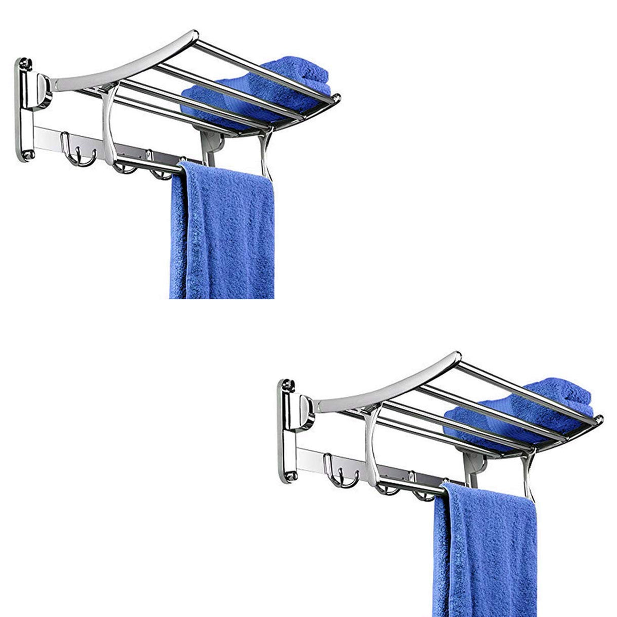 Plantex Stainless Steel Folding Towel Rack for Bathroom / Towel Stand / Hanger / Bathroom Accessories - 18 Inch (2 Piece)