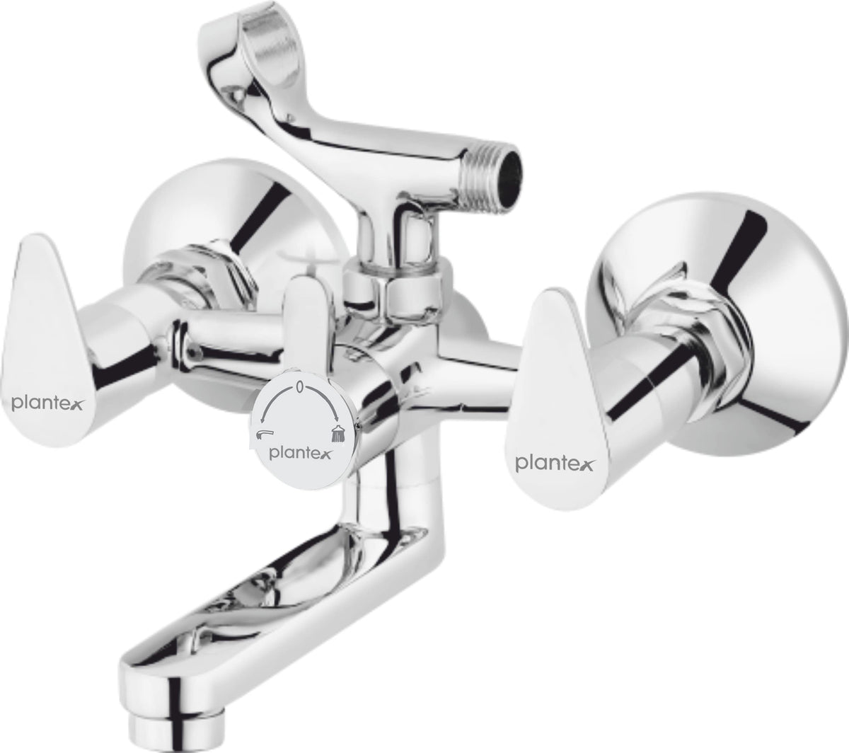 Plantex Pure Brass PAC-1817 Telephonic 2-in-1 Wall Mixer with Crutch Hot & Cold Arrangement for Bathroom, with Brass Wall Flange & Teflon Tape (Mirror-Chrome Finish)