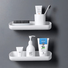 Primax Bathroom Accessories-Bathroom Shelf/Self-Adhesive Wall-Mount Shelf/Bathroom Organizer - White (Pack of 2)