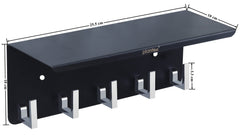 Plantex Stainless Steel Multipurpose Mobile Phone Stand/Storage Rack/Shelf with 5 Key Hooks/Holder - Wall Mount (Black)
