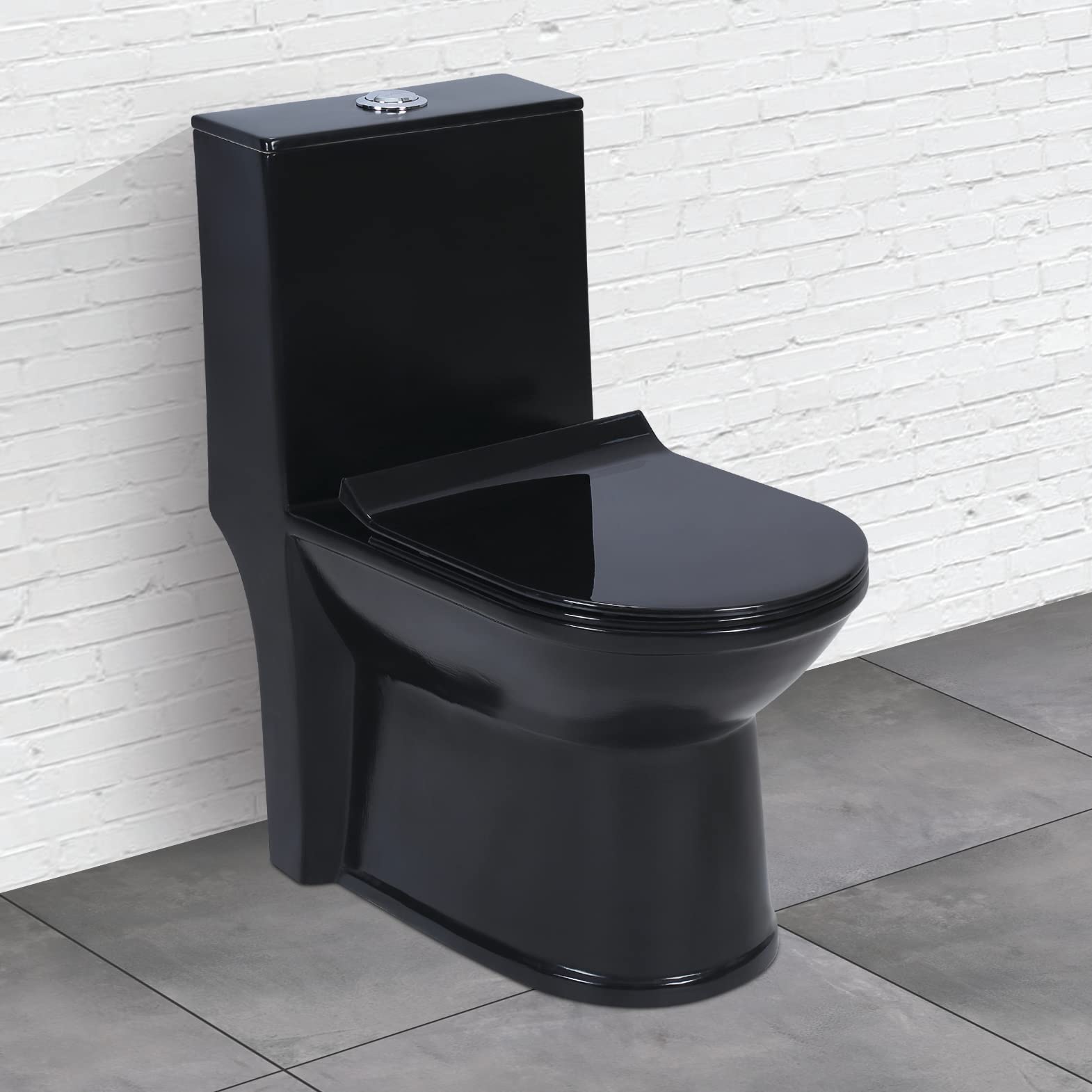 Plantex Platinium Ceramic Rimless One Piece Western Toilet/Water Closet/Commode With Soft Close Toilet Seat - S Trap Outlet (APS-745, Black)